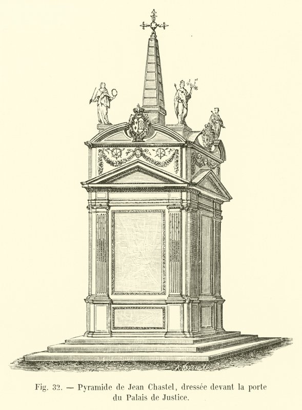 Jean Chastels pyramid, uppförd framför dörren till Palais de Justice av French School