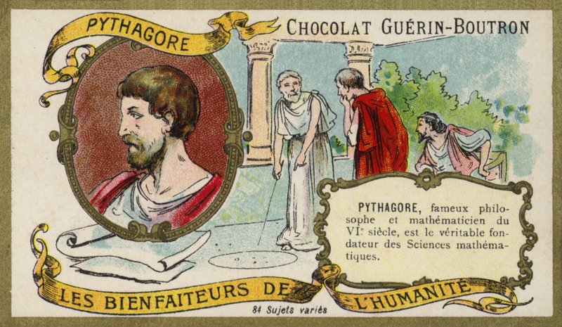 Pythagoras, antik grekisk filosof och matematiker (chromolitho) av French School