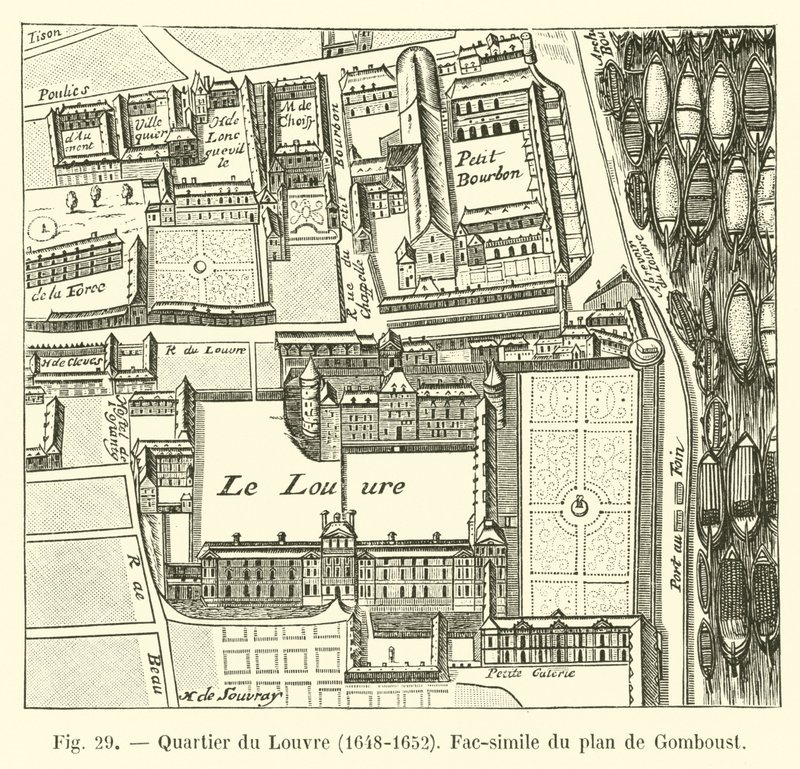 Louvren-distriktet, 1648-1652, faksimil av kartan över Gomboust av French School