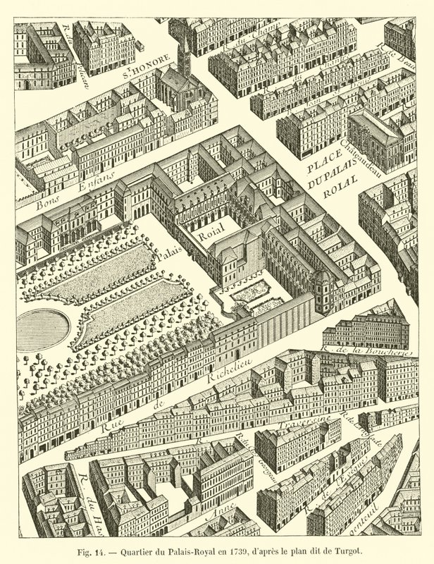 Palais-Royal distriktet 1739, enligt den så kallade planen för Turgot av French School