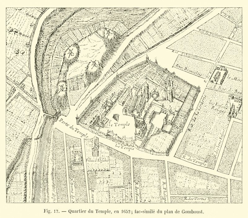 Tempelkvarteret, 1652; faksimil av kartan över Gomboust av French School