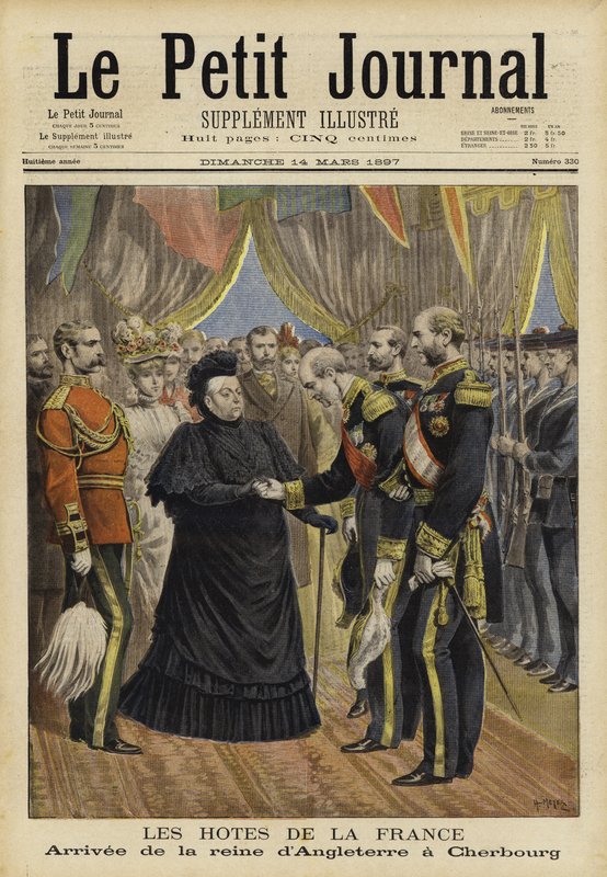 Drottning Victoria anländer till Cherbourg, 1897 av French School