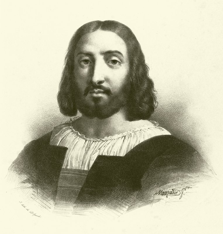 Raffaello Sanzio da Urbino, känd som Raphael, porträtt (gravyr) av French School