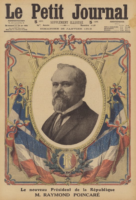 Raymond Poincare, franska republikens ny president (färg litho) av French School