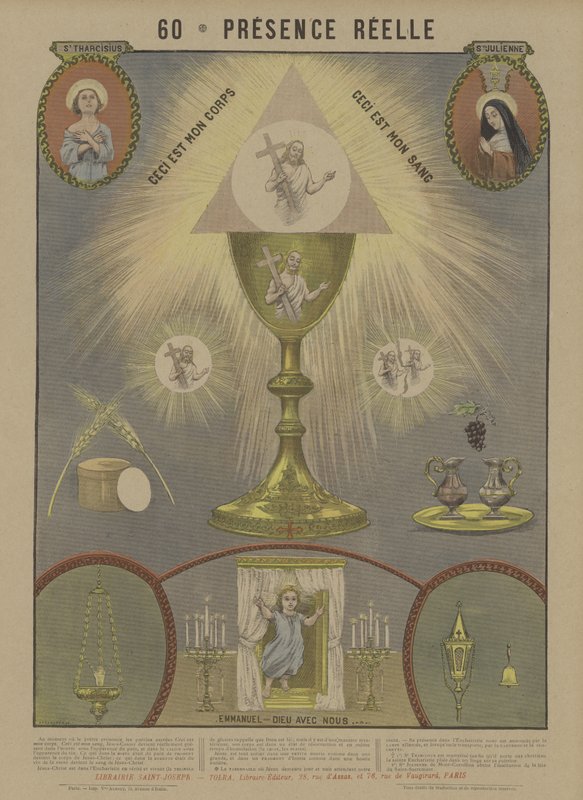 Kristi verkliga närvaro i nattvarden (färg litho) av French School