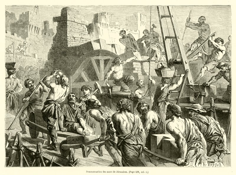 Rekonstruktion av Jerusalems murar (gravyr) av French School