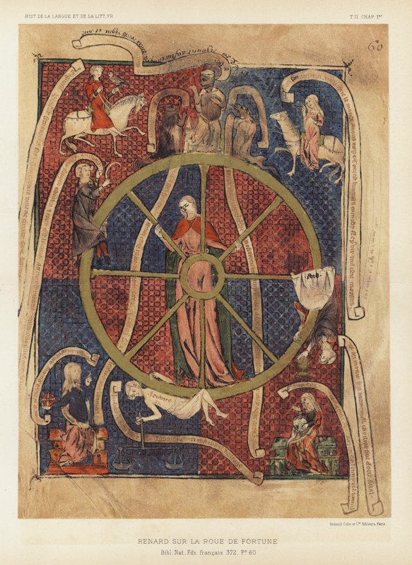 Renard Sur La Roue De Fortune (färglitografi) av French School