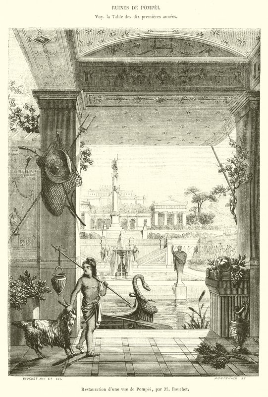 Restaurering av utsikten över Pompeji (gravyr) av French School