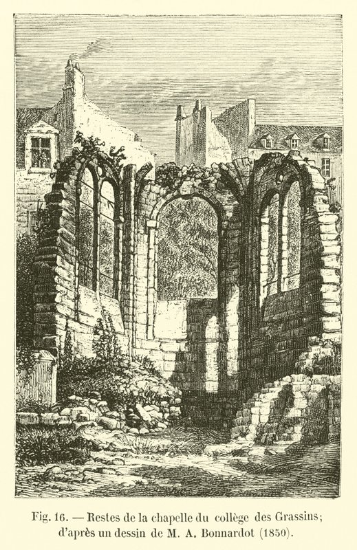 Rester av kapellet i College des Grassins; efter en teckning av M A Bonnardot, 1850 av French School