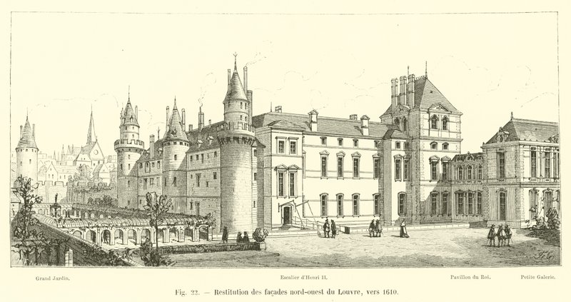 Rekonstruktion av Louvrens nordvästra fasader, cirka 1610 av French School