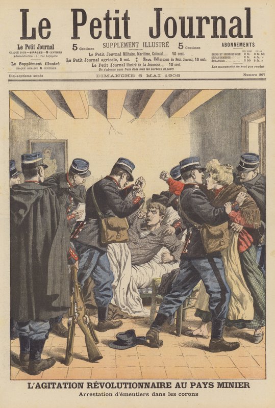 Revolutionär agitation i kolfälten i Nord-Pas-de-Calais, Frankrike (färg litho) av French School