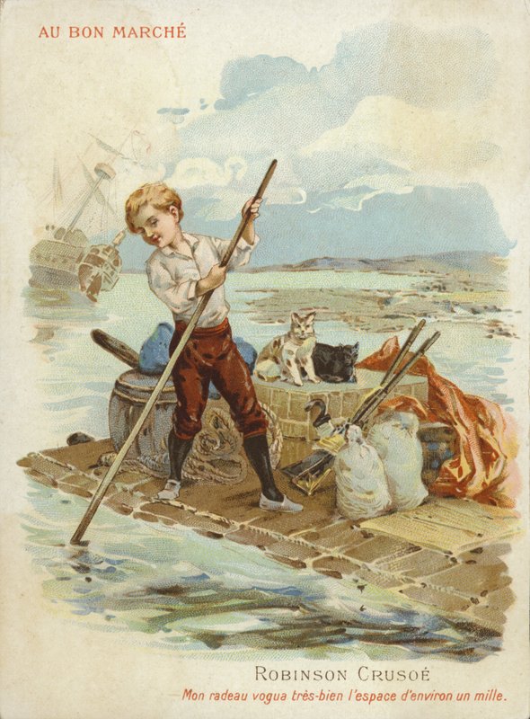Robinson Crusoe på flotte. av French School
