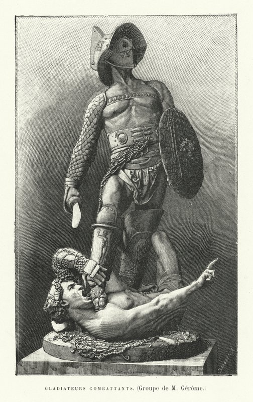 Romerska gladiatorer slåss (gravyr) av French School
