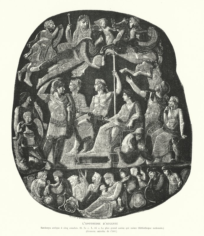 Romersk onyx cameo som skildrar kejsar Augustus apoteos (gravyr) av French School