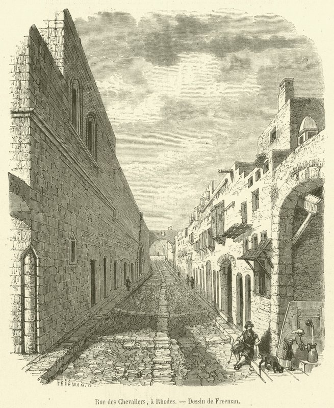 Riddargatan, på Rhodos (gravyr) av French School