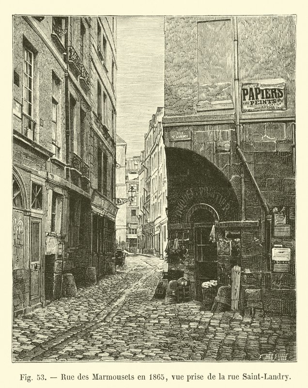 Rue des Marmousets 1865, vy tagen från rue Saint-Landry av French School