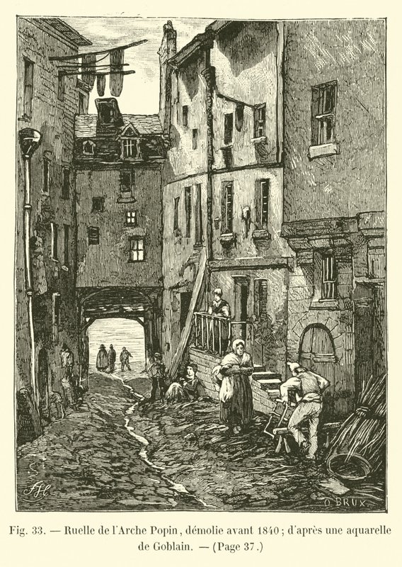Ruelle de lArche Popin, riven före 1840; efter en akvarell av Goblain av French School