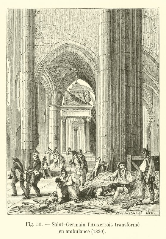 Saint-Germain lAuxerrois förvandlades till en ambulans, 1830 av French School