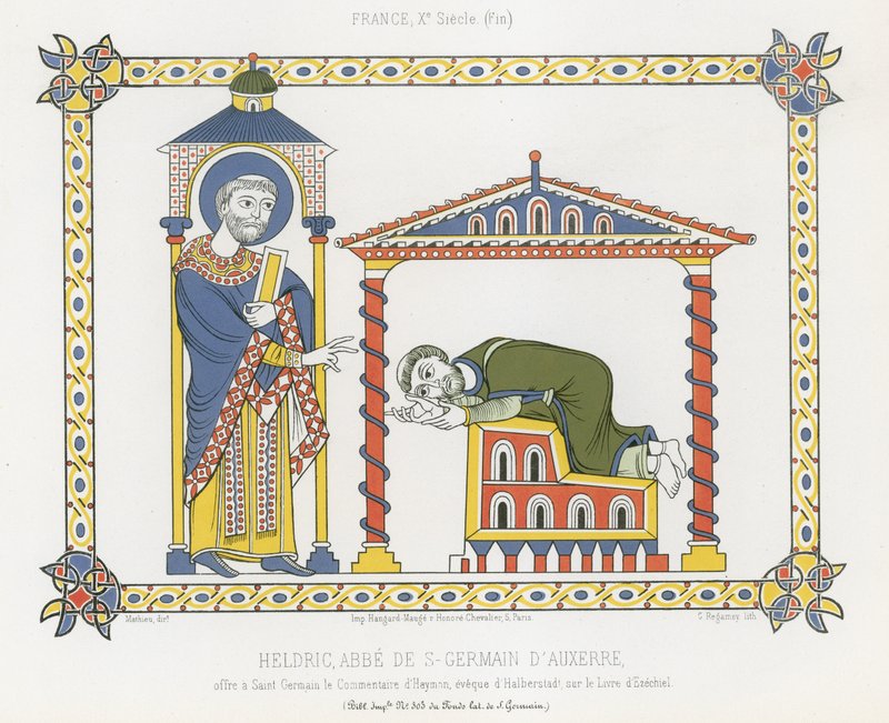 Saint Germain och Heldric vid klostret Saint-Germain dAuxerre av French School