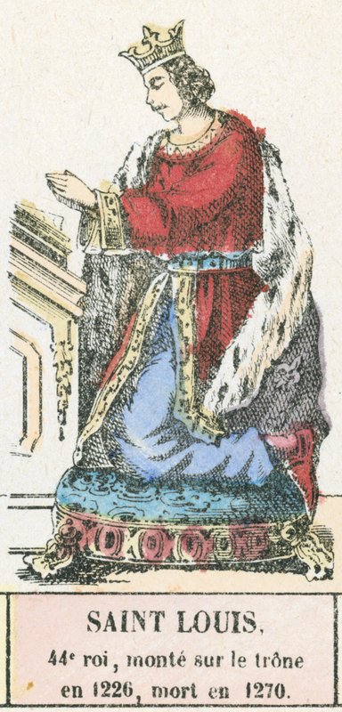 Saint Louis, 44:e kung, besteg tronen 1226, dog 1270 (färgad gravyr) av French School