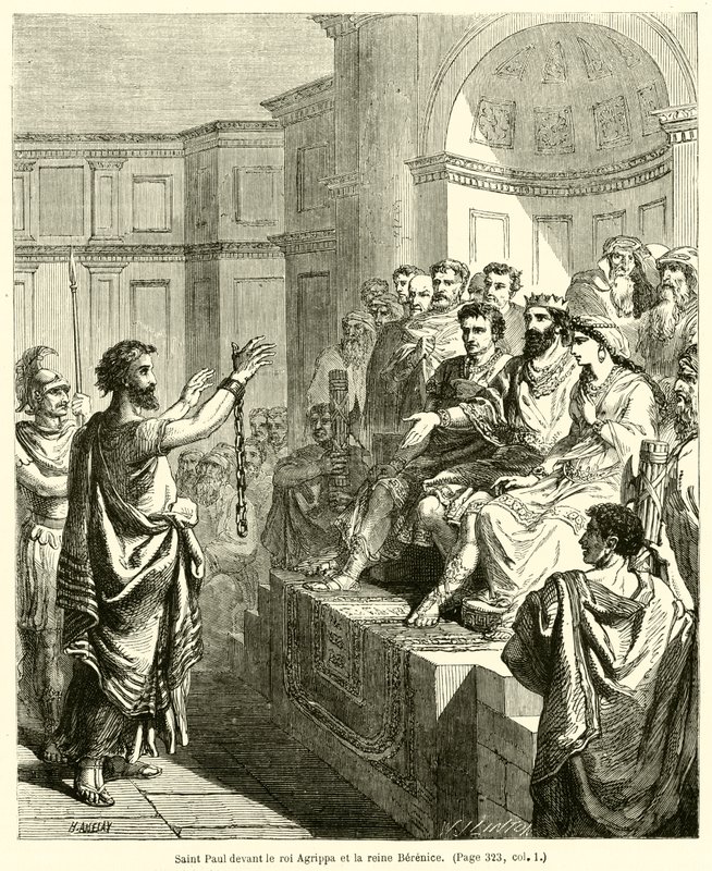 Sankt Paulus före kung Agrippa och drottning Berenice (gravyr) av French School