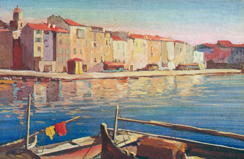 Saint Tropez: Vy över Quai Suffren (färglitografi) av French School