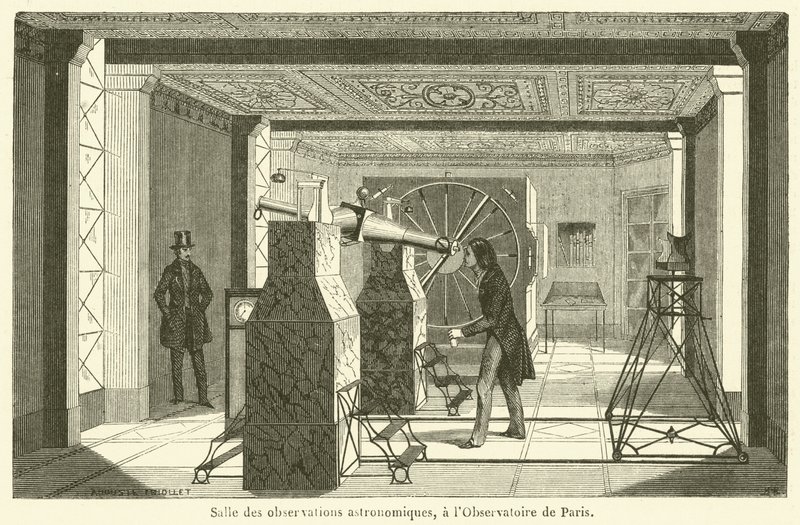 Astronomiskt observationsrum, vid Paris Observatory (gravyr) av French School