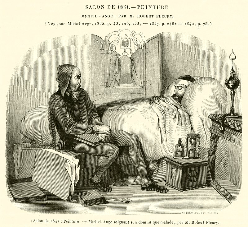 Salong 1841, Målning, Michelangelo tar hand om sin sjuka tjänare (gravyr) av French School