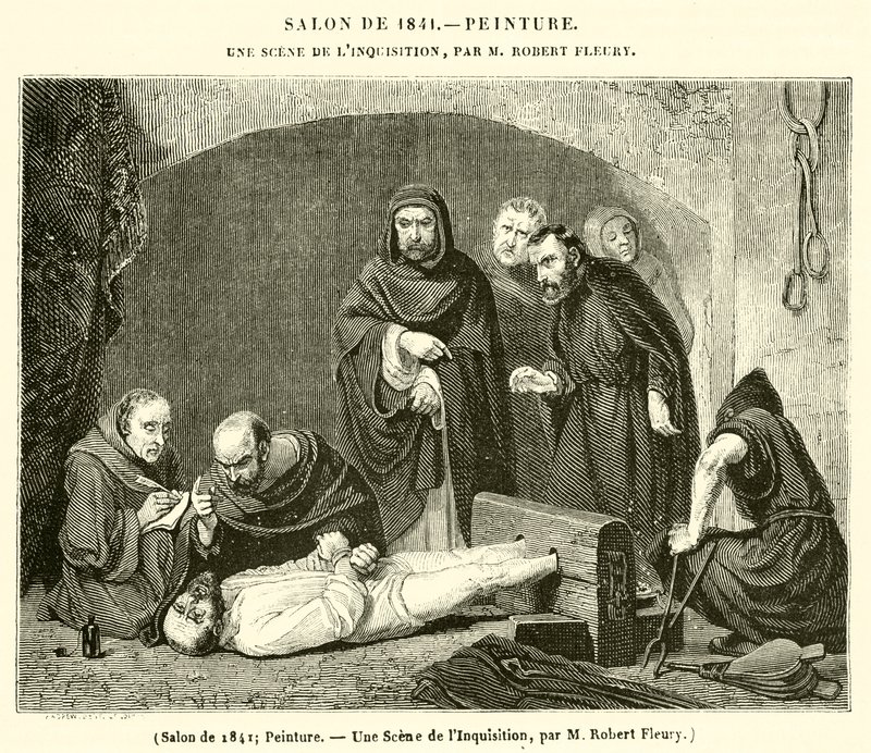 Salong 1841, målning, en scen från inkvisitionen (gravyr) av French School