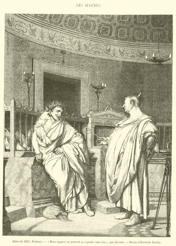 Salong 1861, Målning, Två augur kan inte se på varandra utan att skratta (gravyr) av French School