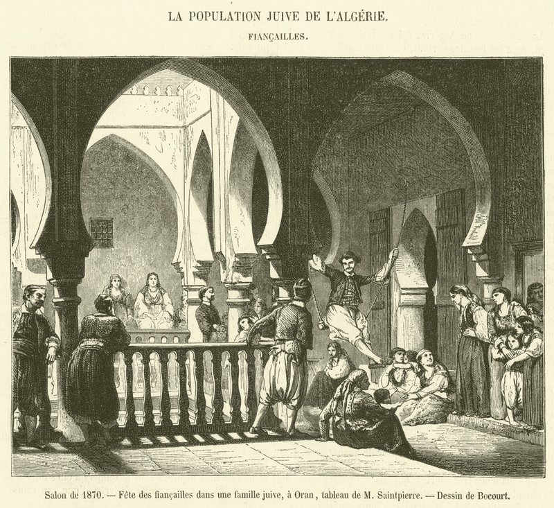 Salong 1870, förlovningsfest i en judisk familj, i Oran (gravyr) av French School