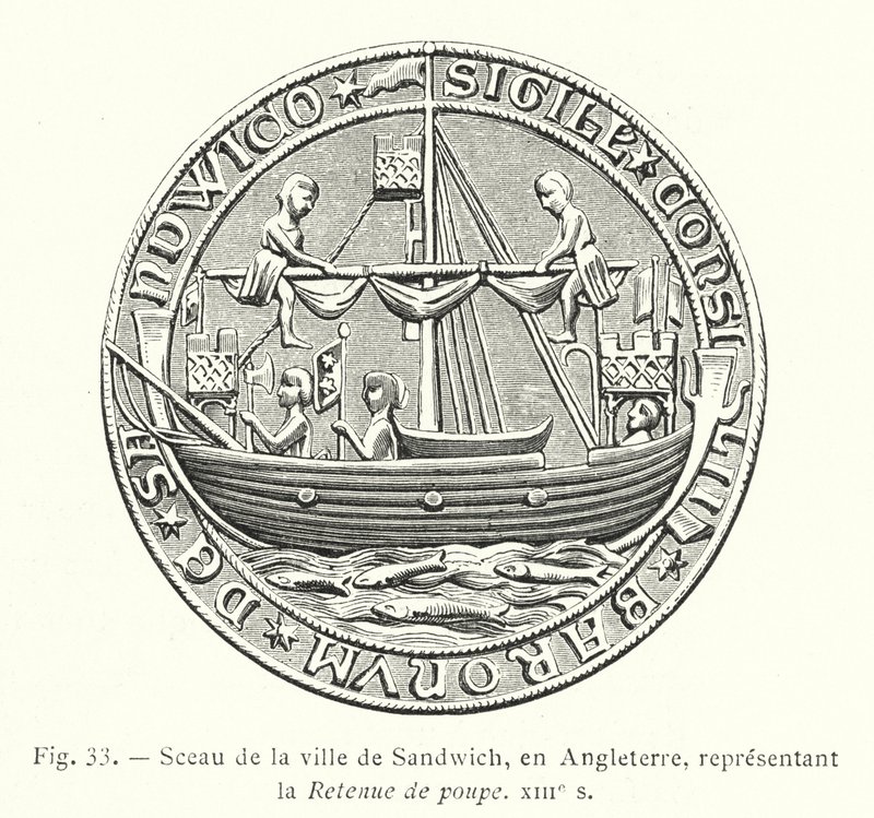Sigill av staden Sandwich, England, föreställande Stern Retention, 1200-talet (gravyr) av French School