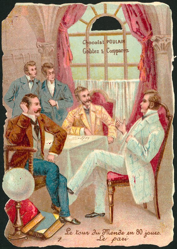 Scen från Jorden runt på åttio dagar, av Jules Verne (chromolitho) av French School