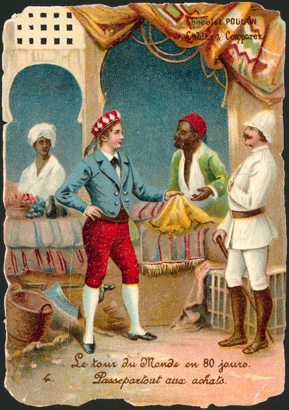 Scen från Jorden runt på åttio dagar, av Jules Verne (chromolitho) av French School