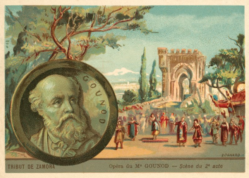 Scen från Charles Gounods opera Le Tribut de Zamora (chromolitho) av French School