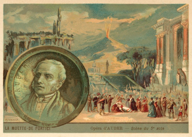 Scen från Daniel Aubers opera La Muette de Portici (chromolitho) av French School