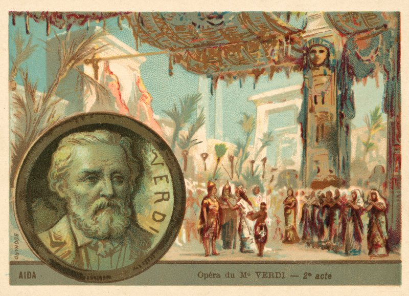 Scen från Giuseppe Verdis opera Aida (chromolitho) av French School