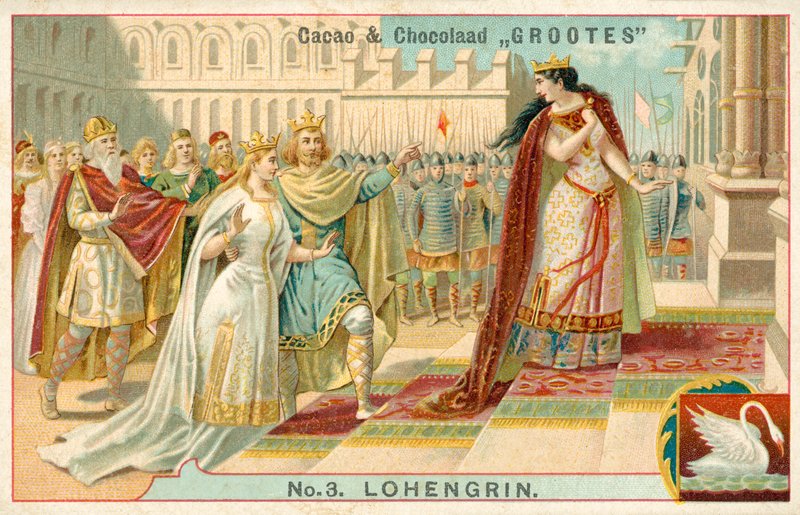 Scen från Richard Wagners opera Lohengrin (chromolitho) av French School