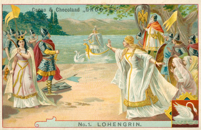 Scen från Richard Wagners opera Lohengrin (chromolitho) av French School