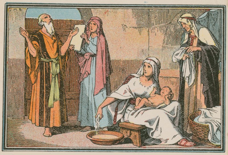 Scen ur Jesu liv (färgad gravyr) av French School