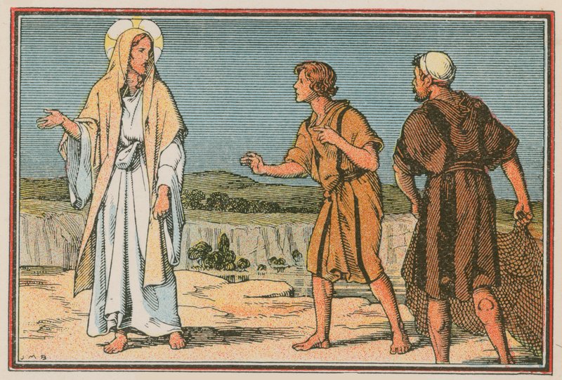 Scen ur Jesu liv (färgad gravyr) av French School