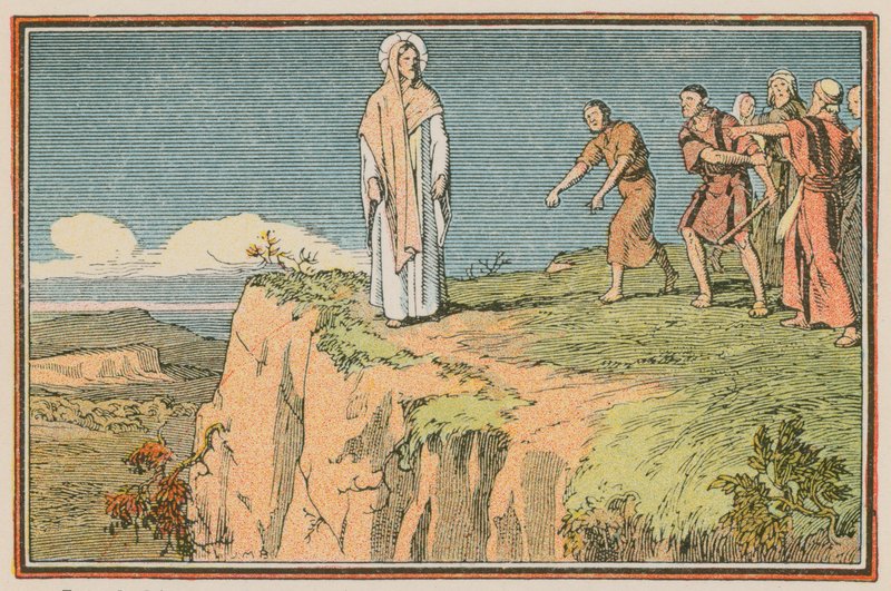 Scen ur Jesu liv (färgad gravyr) av French School