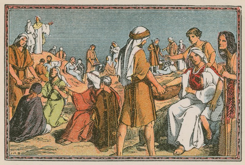 Scen ur Jesu liv (färgad gravyr) av French School