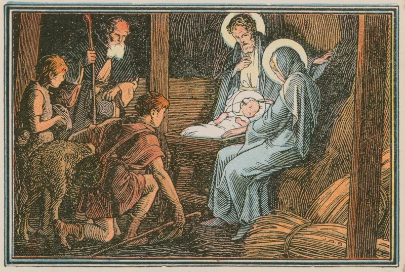 Scen ur Jesu liv (färgad gravyr) av French School