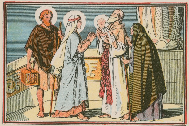 Scen ur Jesu liv (färgad gravyr) av French School