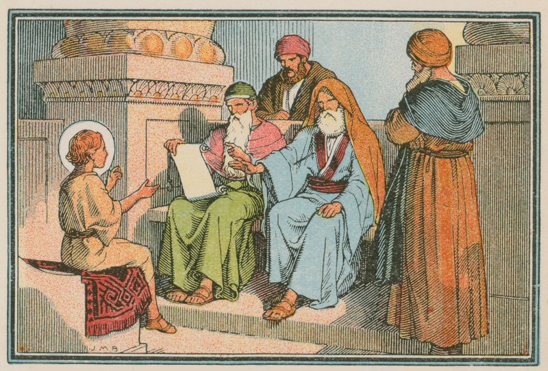 Scen ur Jesu liv (färgad gravyr) av French School