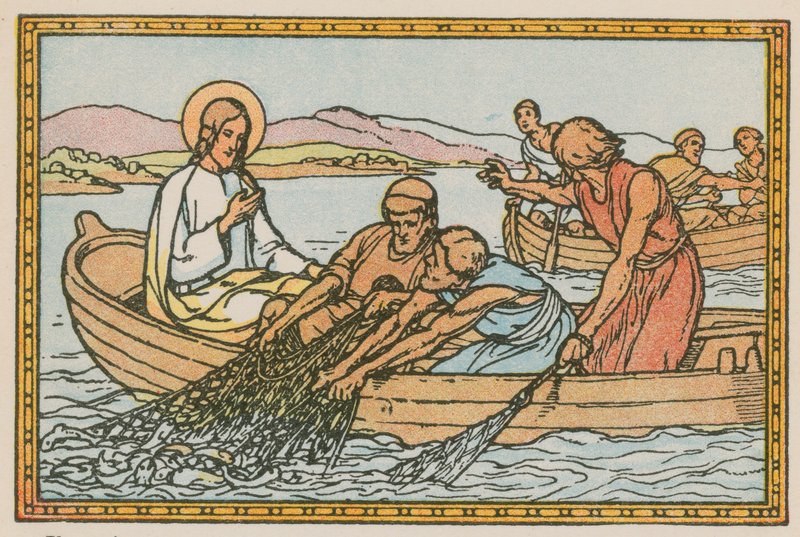 Scen ur Jesu liv (färgad gravyr) av French School