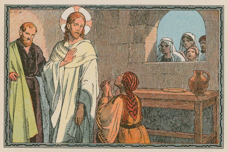 Scen ur Jesu liv (färgad gravyr) av French School