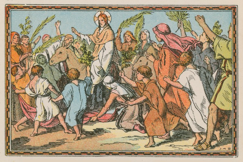 Scen ur Jesu liv (färgad gravyr) av French School