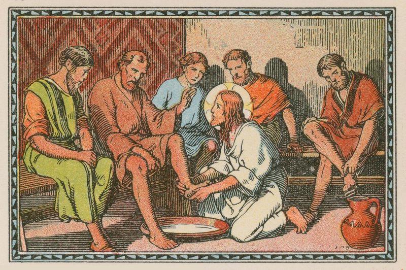 Scen ur Jesu liv (färgad gravyr) av French School